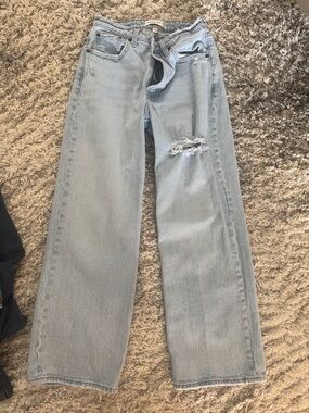 Abercrombie & Fitch Light Blue Wide Leg Jeans with Knee Rip